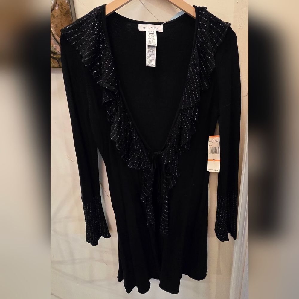 NWT Nine West Black Ruffled Cardigan S